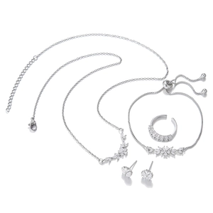 Sparkling zircon jewelry set with wheat ear necklace bracelet ring and floral stud earrings