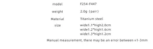 Detailed size specifications for rectangular titanium steel earrings with weight info