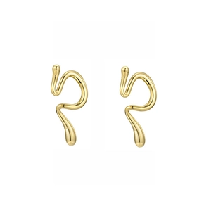 Minimalist gold liquid irregular cuff earrings shown as a pair on a clean white background