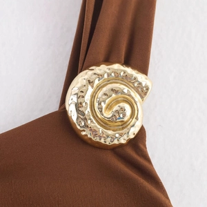 Slim fit shell dress in dark brown with gold textured conch hardware detail