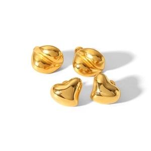 Irregular 18k gold plated geometric earrings in coffee bean and heart shapes