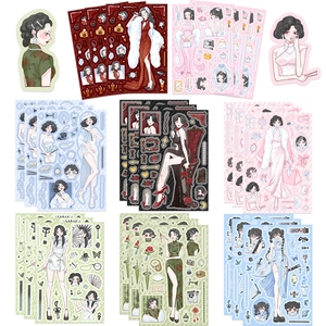 8 sheets of waterproof vintage oriental lady stickers for DIY phone and laptop decor