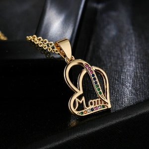 18K gold plated heart necklace with colorful zircon MOM pendant for Mother's Day