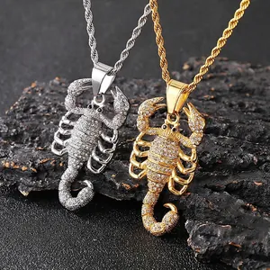 Collier Pendentif Roi Scorpion Acier Inoxydable Iced Out Strass Hiphop Punk Bijoux Homme