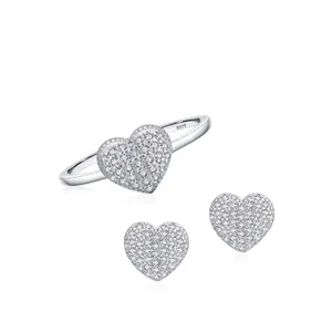 Elegant S925 sterling silver heart-shaped jewelry set with sparkling diamonds for women