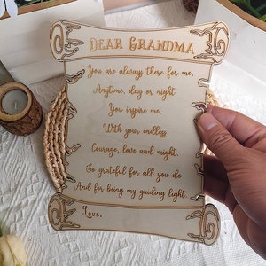 Laser engraved wooden scroll plaque with sentimental poem for grandmother home decor