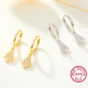 925 sterling silver Christmas tree hoop earrings with diamonds in gold and silver