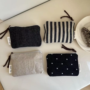 Mini canvas zipper pouches in denim, stripes and dots for coins and lipstick storage
