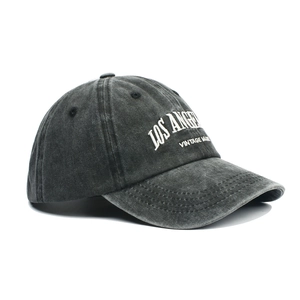 Vintage dark grey washed cotton baseball cap with Los Angeles embroidery for outdoor wear