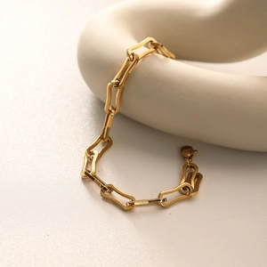 Geometric U-Shape Link Bracelet 18K Gold Plated Stainless Steel Adjustable Punk Hip Hop Style Jewelry For Women