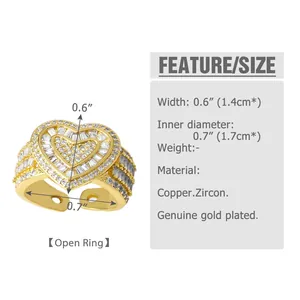 Detailed size view of open heart ring with 0.6 inch width and 0.7 inch inner diameter