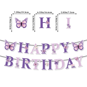 Purple butterfly happy birthday banner decorations with detailed size specifications