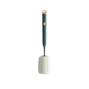 Long handle blue cleaning brush with white sponge head for water bottles and cups