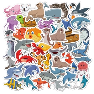Detailed view of colorful ocean animal waterproof stickers featuring cute sea creatures