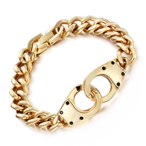 Handcuff Chain Bracelet Stainless Steel Interlocking Double Ring Cuban Link Hip Hop Jewelry For Men Polished Punk Streetwear