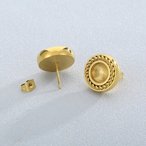 Stainless Steel Round Stud Earrings With Rope Edge Geometric Vintage Gold Elegant Jewelry For Women Fashion Piece