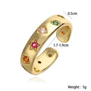 Minimalist 18K gold plated ring with geometric multi-color zircon stones and open design