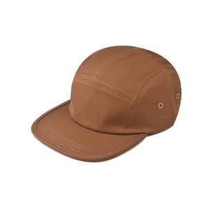 Cappellino vintage in cotone marrone a tesa piatta con struttura a cinque pannelli e fori