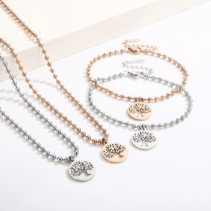 Set collana e bracciale Albero della Vita in acciaio inossidabile argento e oro rosa