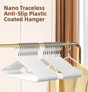 Close-up of white non-slip heavy duty metal hangers with anti-shoulder bump design