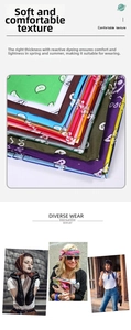 Polyester paisley bandana set showing vibrant prints and multiple outdoor wearing styles
