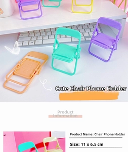 Close-up of colorful macaron chair-shaped phone stands with folding structure detail