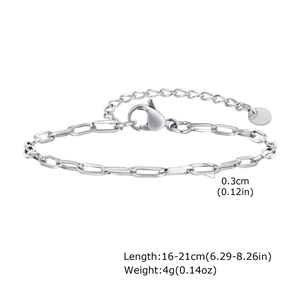 Flat cross chain bracelet detail showing 0.3cm width and 16-21cm adjustable length