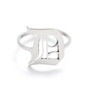 Retro gothic letter B open ring in silver stainless steel for a vintage punk style look