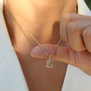 Delicate 18k gold plated bubble letter S necklace with shimmering zircon pavé stones