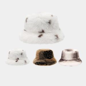 Faux Fur Bucket Hat Thickened Warm Winter Plush Leopard Print Outdoor Fashionable For Women