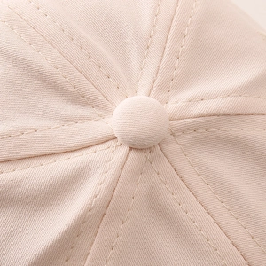 Macro detail of breathable cotton twill baseball cap with reinforced top button stitching