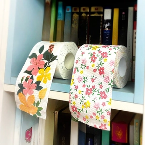 Floral printed toilet paper rolls with embossed patterns for household bathroom use