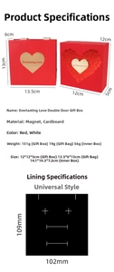 Detail of red heart double-door gift box with Everlasting Love text and matching bag