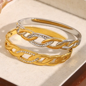 Fashion Stainless Steel Zircon Interwoven Chain Bracelet 18K Gold Plated Snap Clasp Trendy Geometric Hand Jewelry