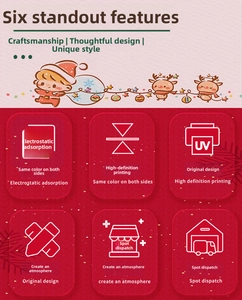Detail showing UV HD printing and double-sided color on festive Christmas static stickers
