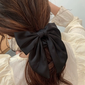 Elegant black bow hair tie with long ribbons for women minimalist hair accessories