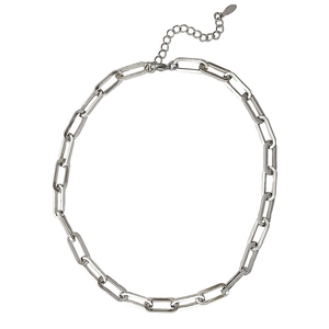 Silver paperclip chain necklace in stainless steel with adjustable lobster clasp closure