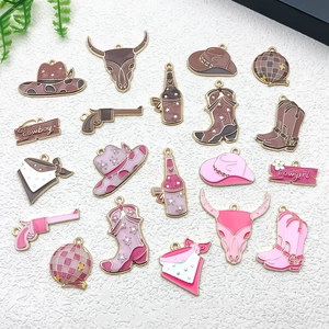 Pink and brown enamel cowboy charms including hat, boot and disco ball for DIY jewelry
