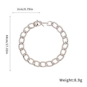 Detail view of sparkly rhinestone link choker with toggle clasp and size measurement lines