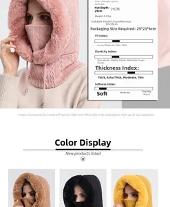 Close-up of winter hooded face mask with thermal plush lining and adjustable drawstrings