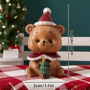 Detailed view of resin Christmas bear with dimensions 5.5cm height and 3cm width