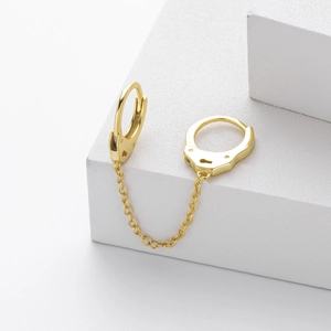 Modern S925 sterling silver gold-plated double hoop chain earrings with handcuff design