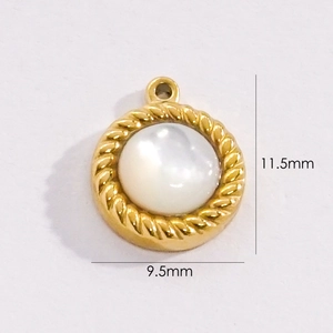 Detailed size view of 14K gold-plated shell pendant with dimensions 11.5mm by 9.5mm