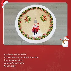 Classic Christmas tree skirt with Santa Claus and bell patterns in 98cm diameter