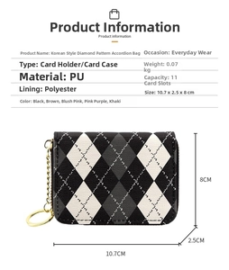 Detailed size and capacity info for the checkered accordion card holder for women