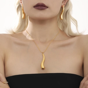 Stainless Steel Jewelry Necklace And Earrings Flowing Water Drop Curved S-Shape Minimalist Fashion Women