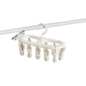 Multifunctional 10-clip white plastic drying rack for socks and baby clothes, 12cm wide