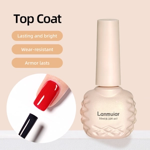 Lanmuiar 10ml glossy top coat nail polish in white textured bottle for long lasting shine