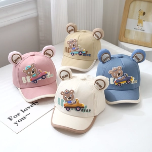 Toddler baseball caps with bear ears and cartoon car embroidery in multiple colors
