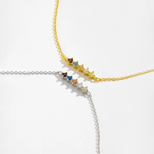 Minimalist S925 sterling silver bracelet with multi-colored zirconia stones in gold and silver